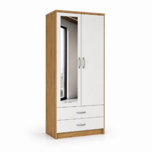 2 Door Wardrobe Single Oak + White side pose