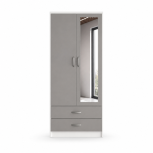 2 Door Wardrobe Single White + Gray front