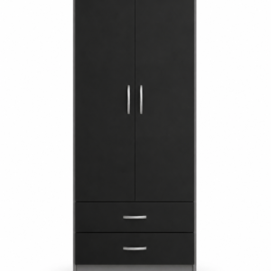 2 Door Wardrobe Single with Bottom Drawers Black + Gray front