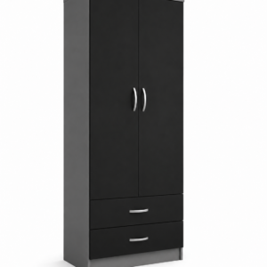 2 Door Wardrobe Single with Bottom Drawers Black + Gray side view