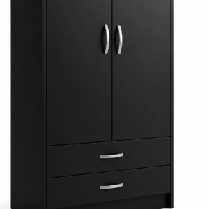2 Door Wardrobe Single with Bottom Drawers Black close up