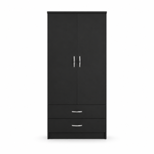 2 Door Wardrobe Single with Bottom Drawers Black front