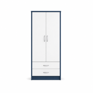 2 Door Wardrobe Single with Bottom Drawers Blue + White front