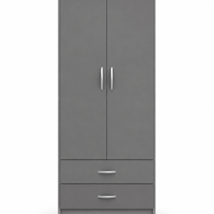 2 Door Wardrobe Single with Bottom Drawers Gray front
