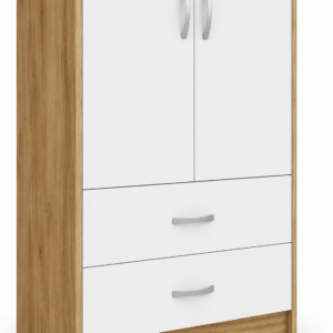 2 Door Wardrobe Single with Bottom Drawers Oak + White close up