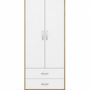 2 Door Wardrobe Single with Bottom Drawers Oak + White front