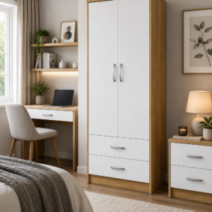 2 Door Wardrobe Single with Bottom Drawers Oak + White lifestyle