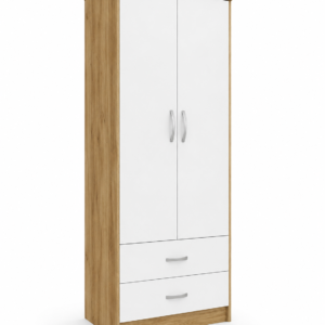 2 Door Wardrobe Single with Bottom Drawers Oak + White side view