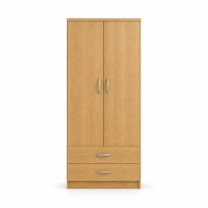 2 Door Wardrobe Single with Bottom Drawers Oak front