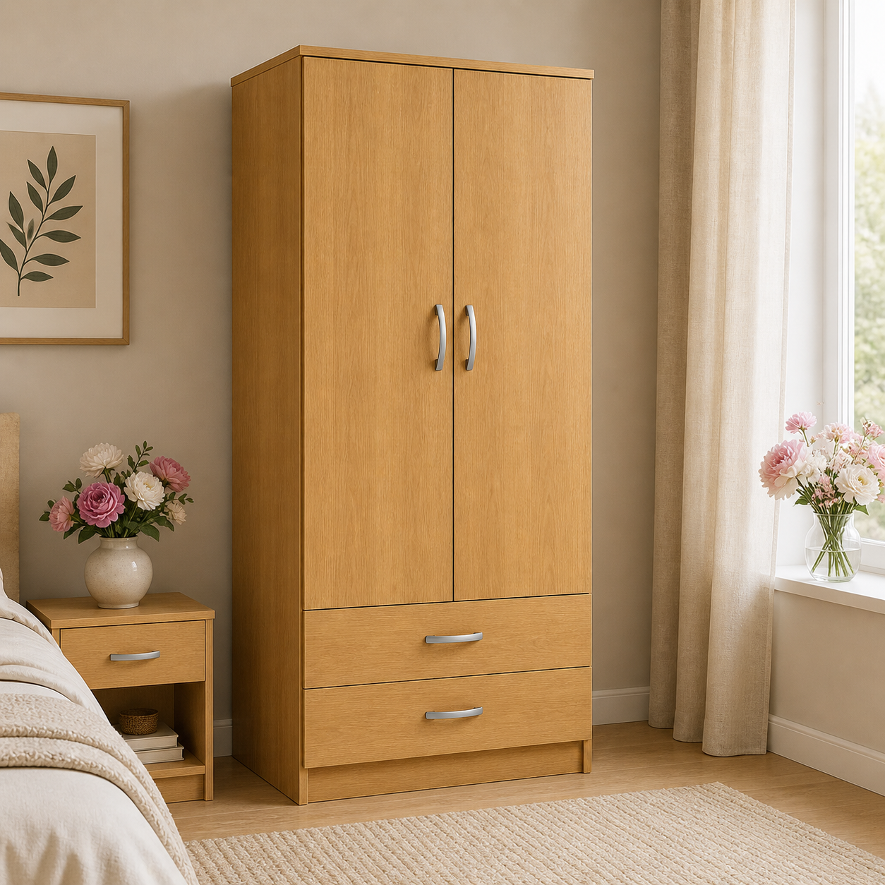 2 Door Wardrobe Single with Bottom Drawers Oak lifestyle 2 Door Wardrobe Single with Bottom Drawers Oak lifestyle
