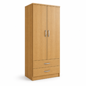 2 Door Wardrobe Single with Bottom Drawers Oak side