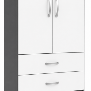 2 Door Wardrobe Single with Bottom Drawers White + Gray close up
