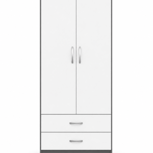 2 Door Wardrobe Single with Bottom Drawers White + Gray front