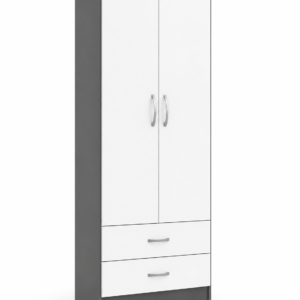 2 Door Wardrobe Single with Bottom Drawers White + Gray side view