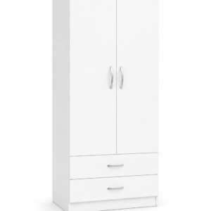 2 Door Wardrobe Single with Bottom Drawers White front