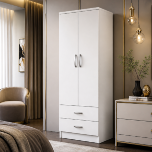 2 Door Wardrobe Single with Bottom Drawers White lifestyle