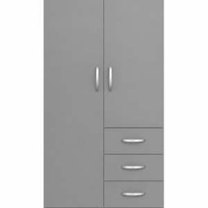 2 Door Wardrobe Single with Drawers Gray front