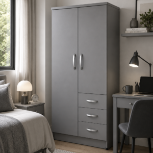 2 Door Wardrobe Single with Drawers Gray lifestyle