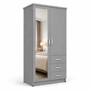 2 Door Wardrobe Single with Side Drawers Gray side view