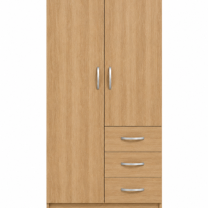 2 Door Wardrobe Single with Side Drawers Oak front