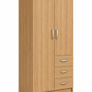 2 Door Wardrobe Single with Side Drawers Oak side view