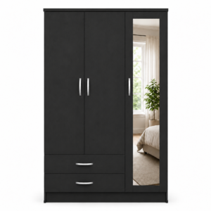 3 Door Wardrobe Black front