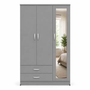 3 Door Wardrobe Gray front