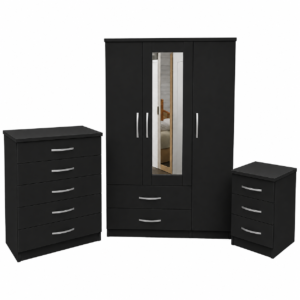 3 Door Wardrobe Set Black front