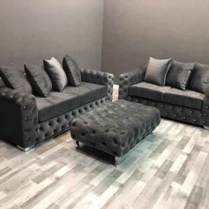 ASHTON 3+2 Seater Plush Velvet Dark Grey Sofa Set