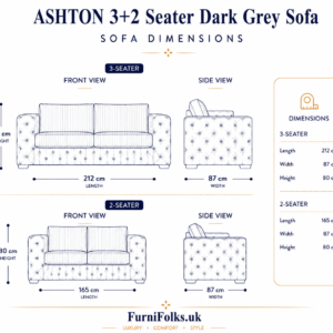 ASHTON 3+2 Seater Jumbo Cord Dark Grey Sofa dimensions