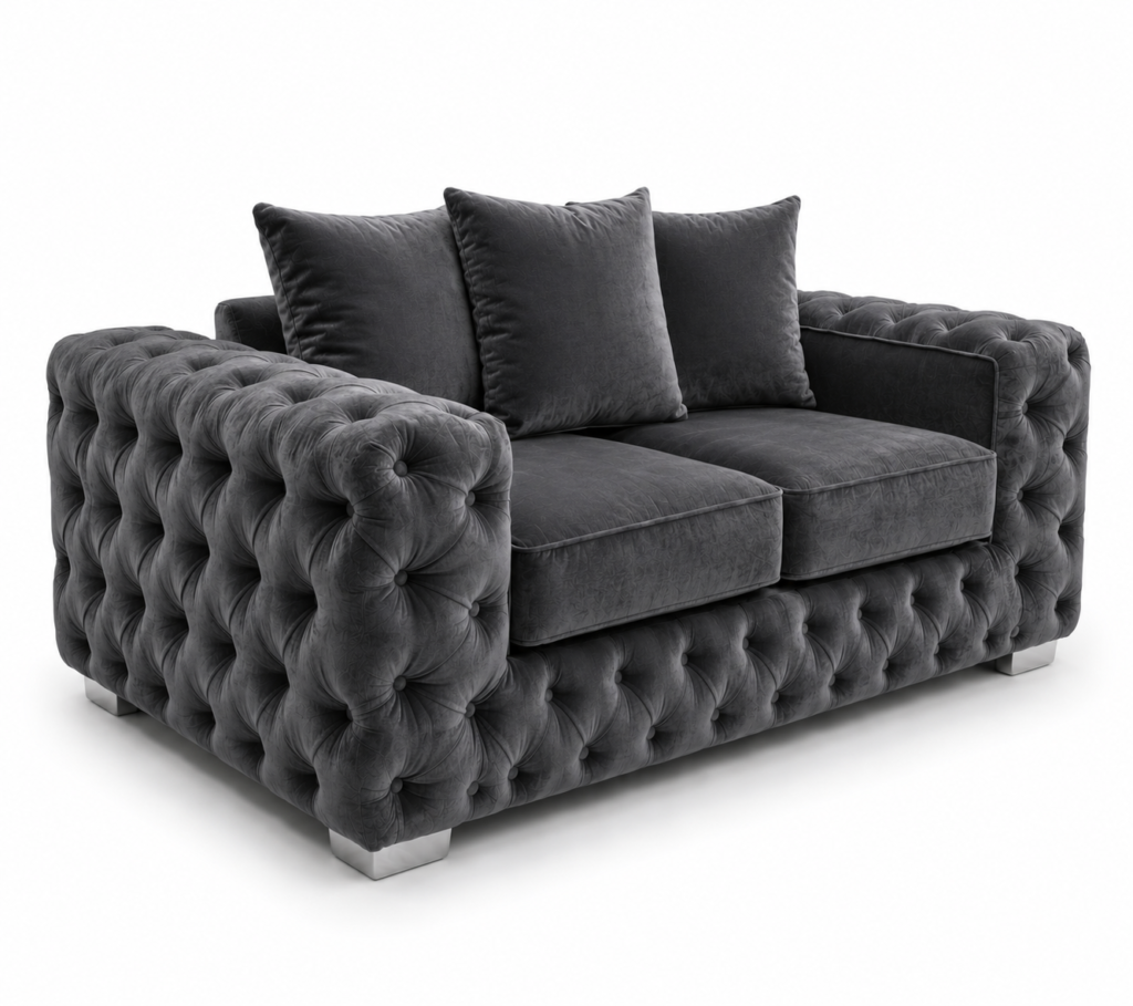 Ashton 2 Seater Plush Velvet Dark Grey Sofa
