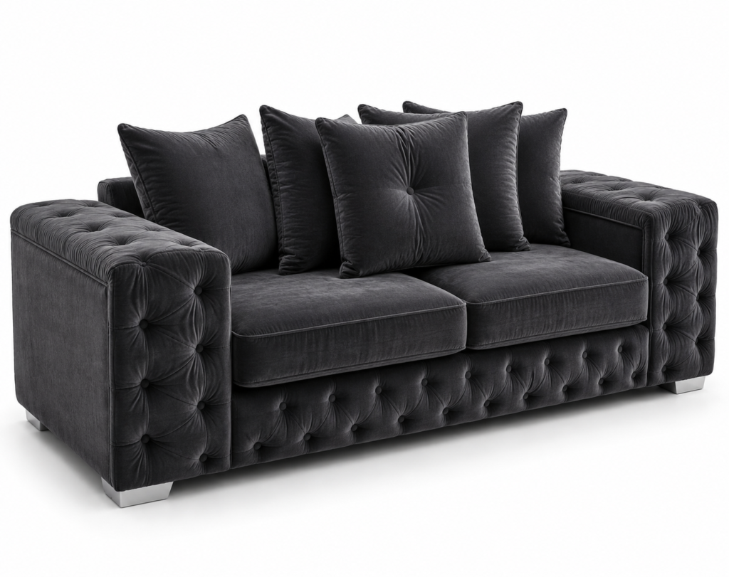 Ashton 3 Seater Plush Velvet Dark Grey Sofa