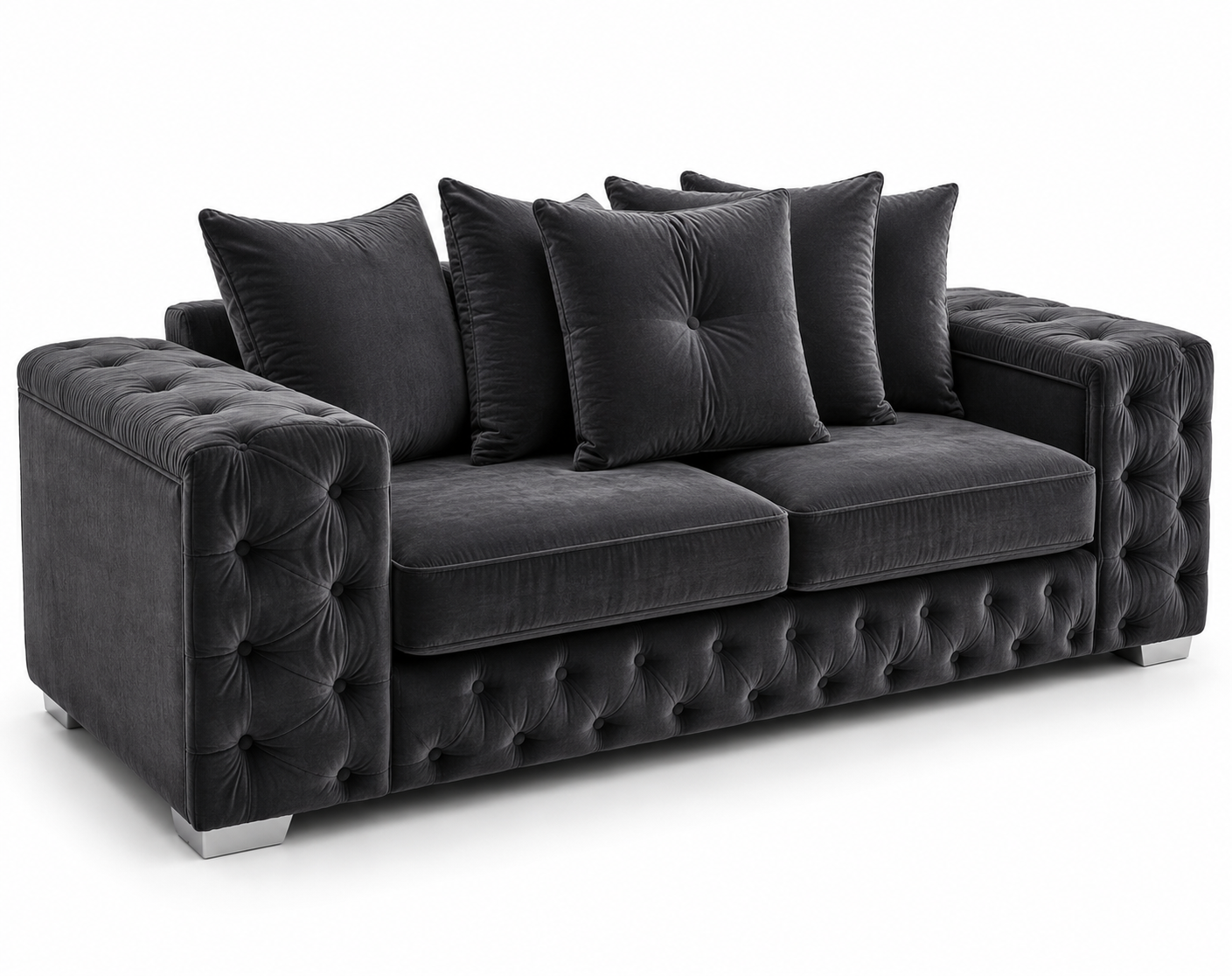 Ashton 3 Seater Plush Velvet Dark Grey Sofa