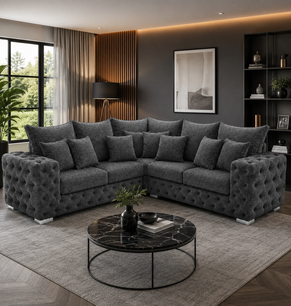 Ashton 5 Seater Corner L-Shape Chenille Dark Grey Sofa 4