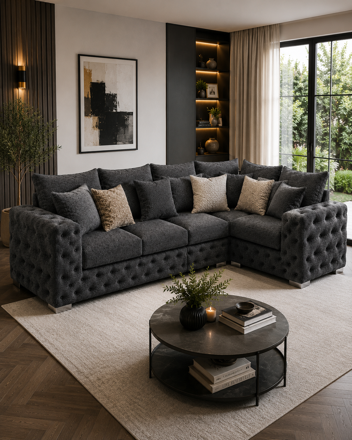 Ashton 5 Seater Corner L-Shape Chenille Dark Grey Sofa 5