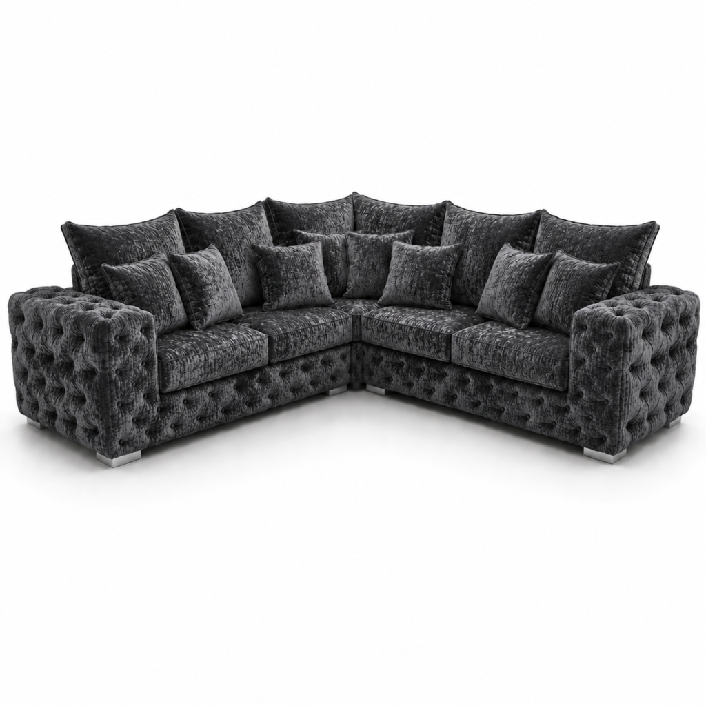 Ashton 5 Seater Corner L-Shape Crush Velvet Dark Grey Sofa
