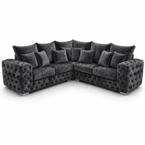 Ashton 5 Seater Corner L-Shape Crush Velvet Dark Grey Sofa