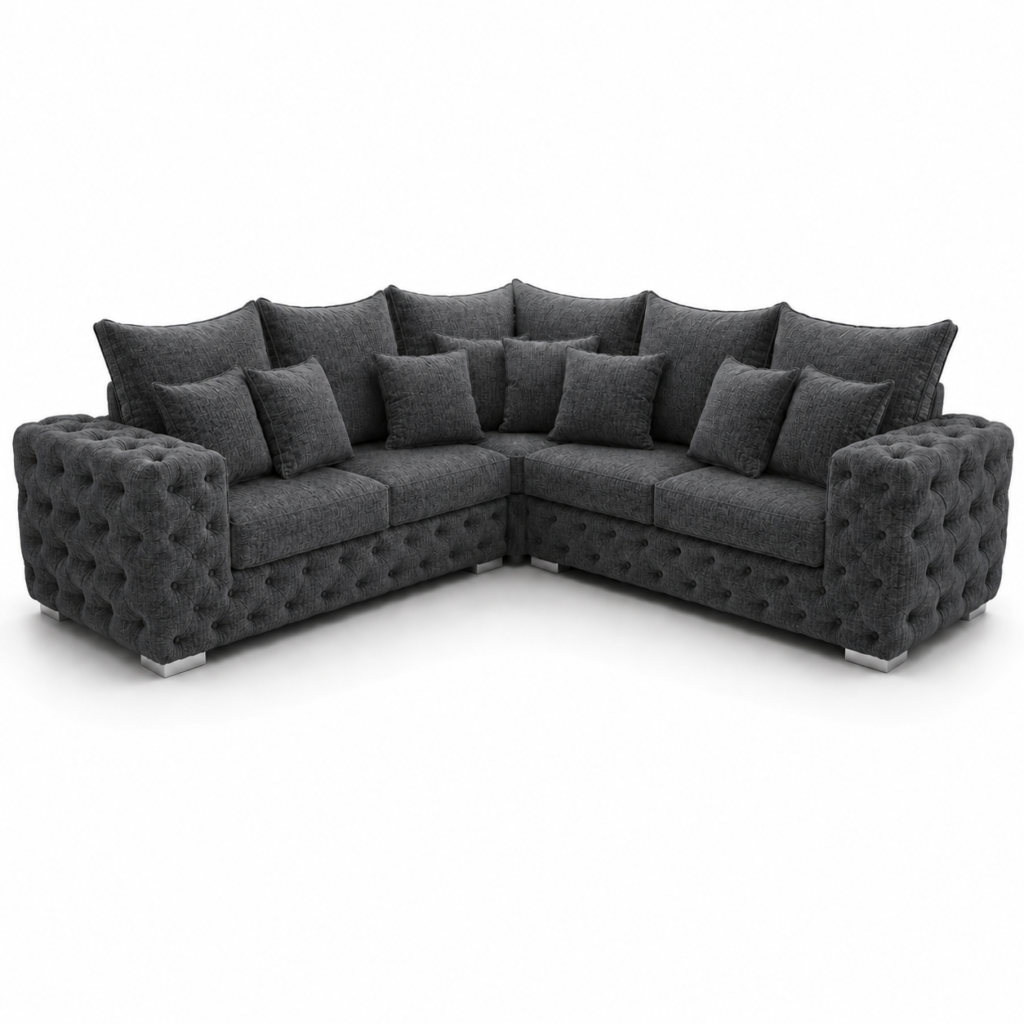Ashton 5 Seater Corner L-Shape Chenille Dark Grey Sofa