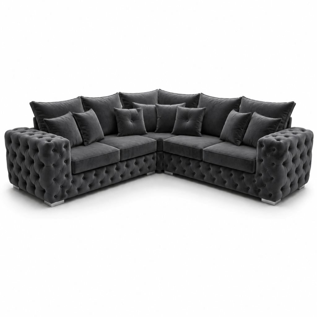 Ashton 5 Seater Corner Sofa Plush Velvet Dark Grey