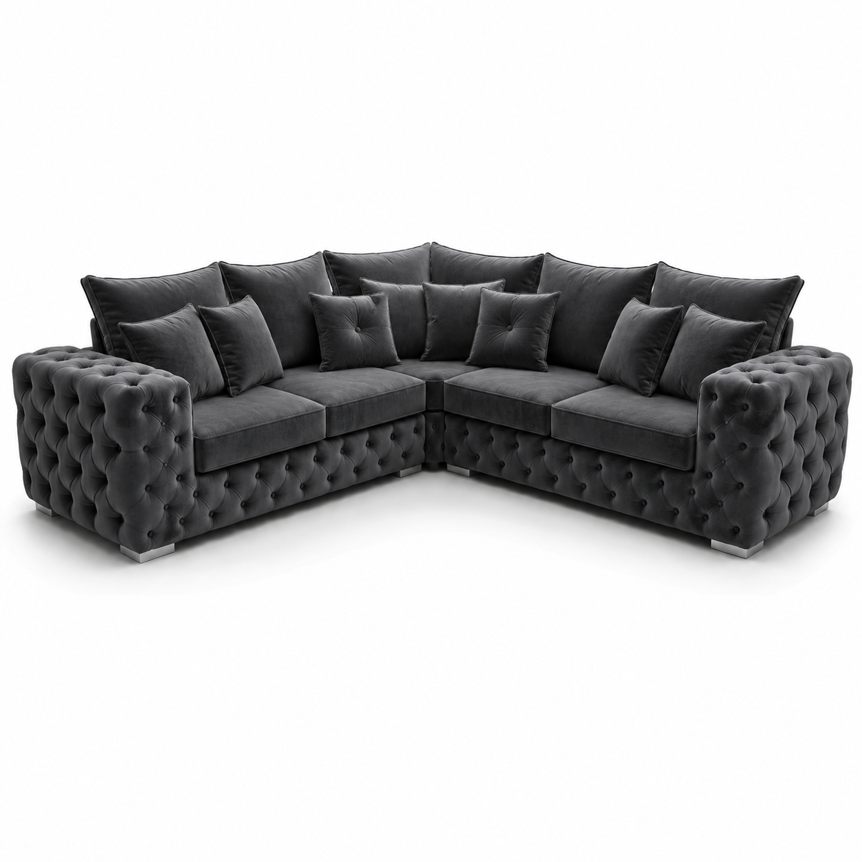 Ashton 5 Seater Corner Sofa Plush Velvet Dark Grey