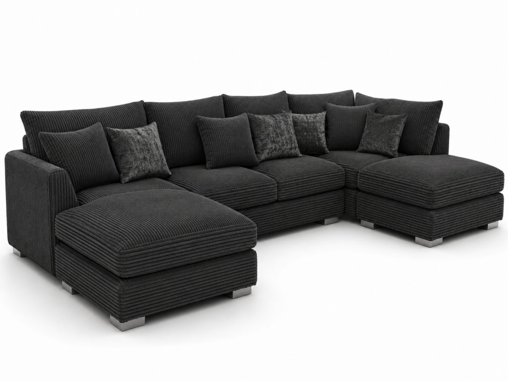 Bishop Large U Shape 5 Seater Jumbo Cord Dark Grey Sofa