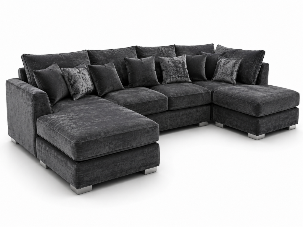 Bishop Large U Shape 5 Seater Plush Velvet Dark Grey Sofa
