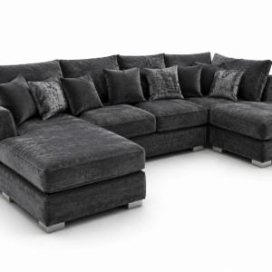 Bishop Large U Shape 5 Seater Plush Velvet Dark Grey Sofa