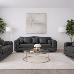 ASHTON 3+2+1 Seater Plush Velvet Dark Grey Sofa Set