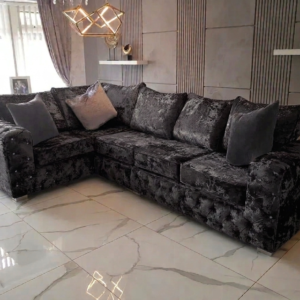 ASHTON 5 Seater Corner Sofa Crush Velvet Dark Grey Set