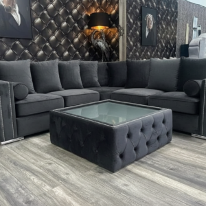 Ruby Alaska 5 Seater Corner Chenille Dark Grey Sofa | Symmetrical Textured Social Hub