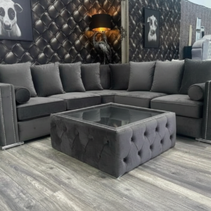 Ruby Alaska 5 Seater Corner Naples & Kensington Dark Grey Sofa | Symmetrical Matte Social Hub