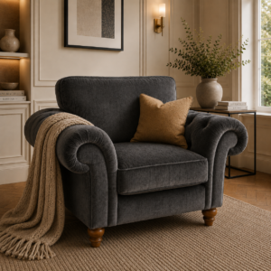 NICOLE 1 Seater Plush Velvet Dark Grey Sofa 5