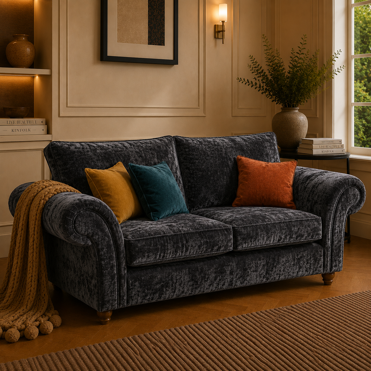 NICOLE 2 Seater Crush Velvet Dark Grey Sofa 4 NICOLE 2 Seater Crush Velvet Dark Grey Sofa 4