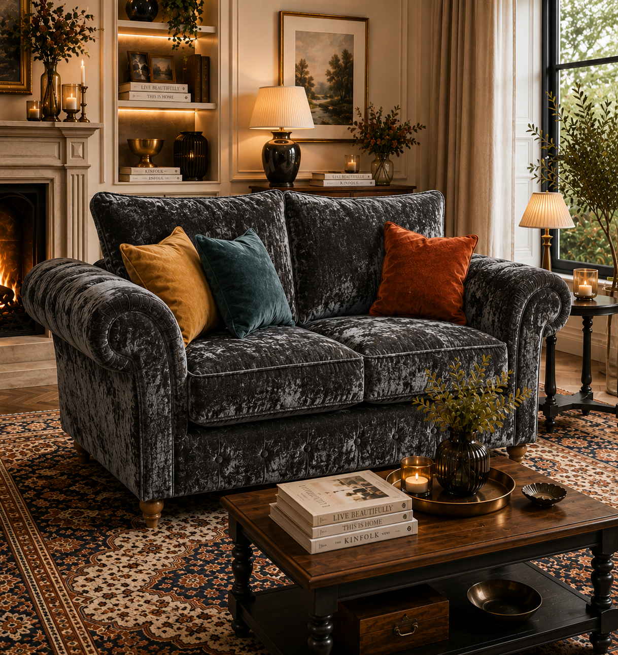 NICOLE 2 Seater Crush Velvet Dark Grey Sofa 5